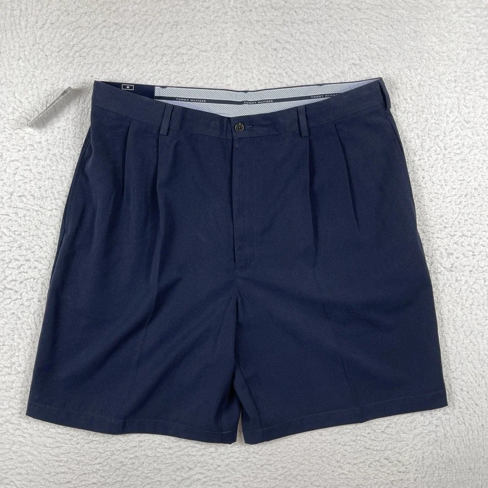 Tommy Hilfiger Shorts Mens 40 Blue Pleated Casual‎ Travel Golf Vacation Preppy
